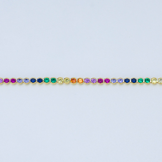 rainbow tennis necklace, gold tennis necklace, colorful dainty necklace, layering necklace, waterproof jewelry, trendy jewelry 2025, 18k gold plated necklace, handcrafted jewelry