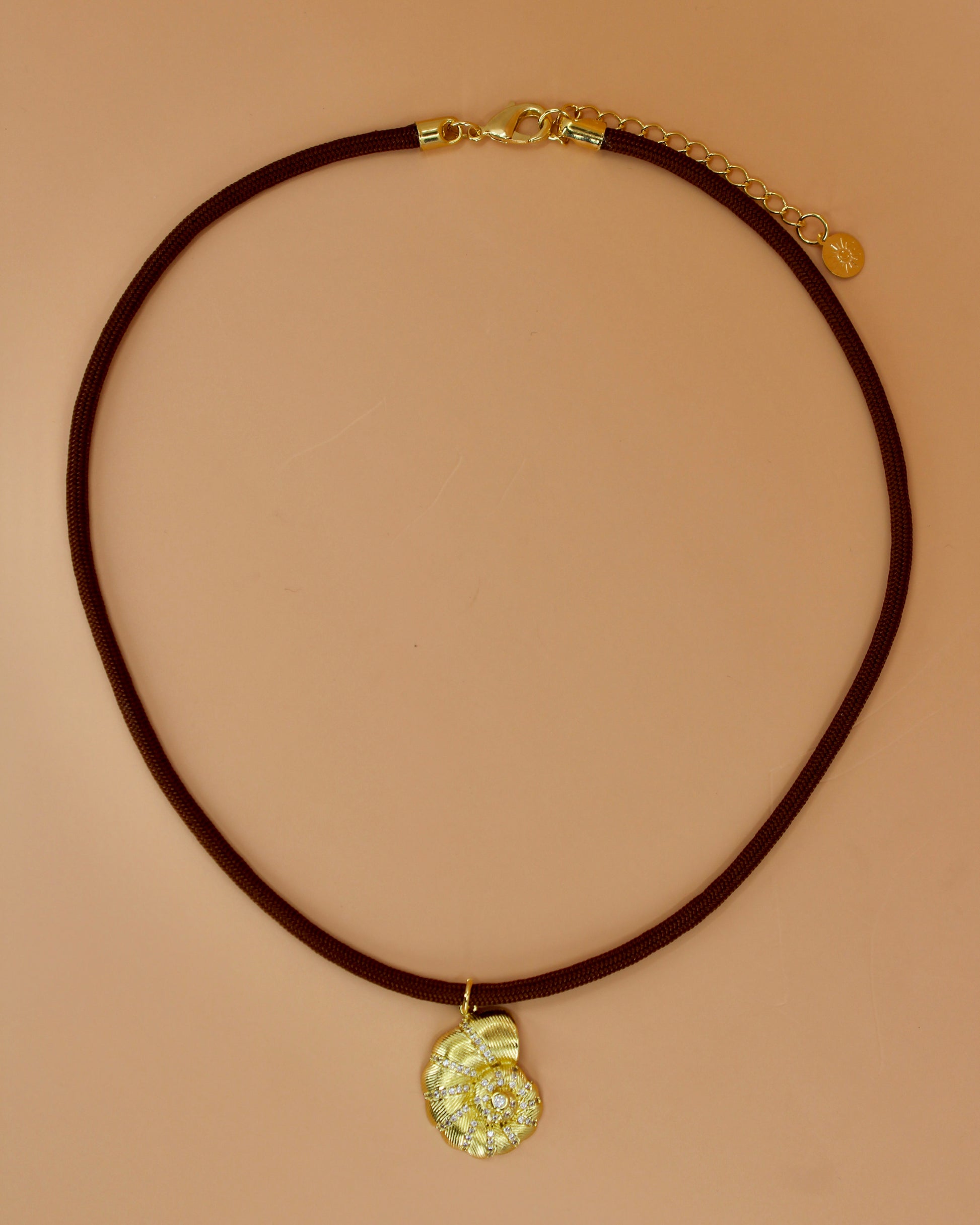Handmade paracord necklace with gold shell charm, choose from two pendant options, coastal-inspired jewelry by Cuya.