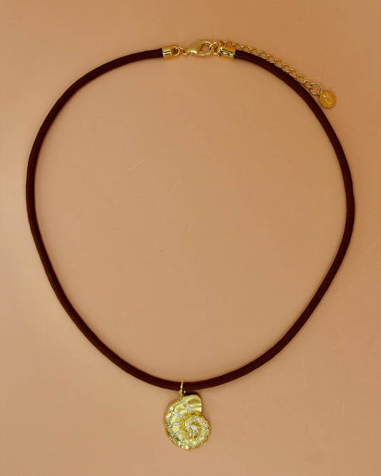 Handmade paracord necklace with gold shell charm, choose from two pendant options, coastal-inspired jewelry by Cuya.