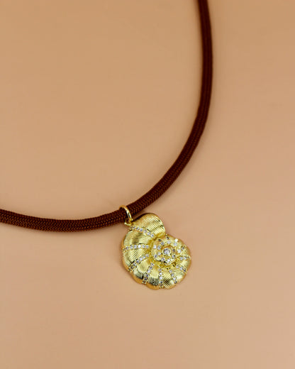 Handmade paracord necklace with gold shell charm, choose from two pendant options, coastal-inspired jewelry by Cuya.