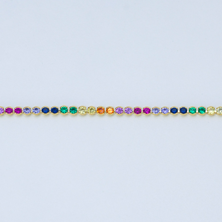 rainbow tennis necklace, gold tennis necklace, colorful dainty necklace, layering necklace, waterproof jewelry, trendy jewelry 2025, 18k gold plated necklace, handcrafted jewelry