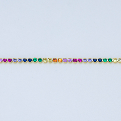 rainbow tennis necklace, gold tennis necklace, colorful dainty necklace, layering necklace, waterproof jewelry, trendy jewelry 2025, 18k gold plated necklace, handcrafted jewelry