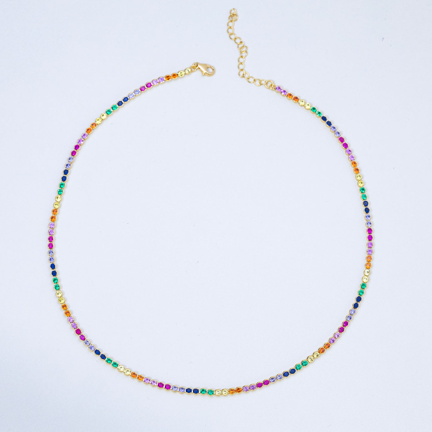 rainbow tennis necklace, gold tennis necklace, colorful dainty necklace, layering necklace, waterproof jewelry, trendy jewelry 2025, 18k gold plated necklace, handcrafted jewelry