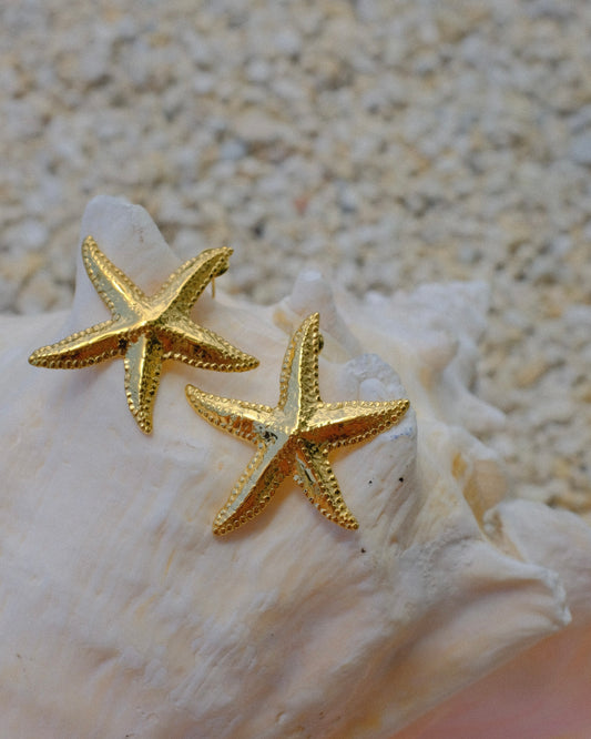 textured gold plated starfish earrings summer beach beachy trendy stylish ocean sea style