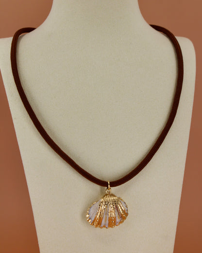 Handmade paracord necklace with gold shell charm, choose from two pendant options, coastal-inspired jewelry by Cuya.