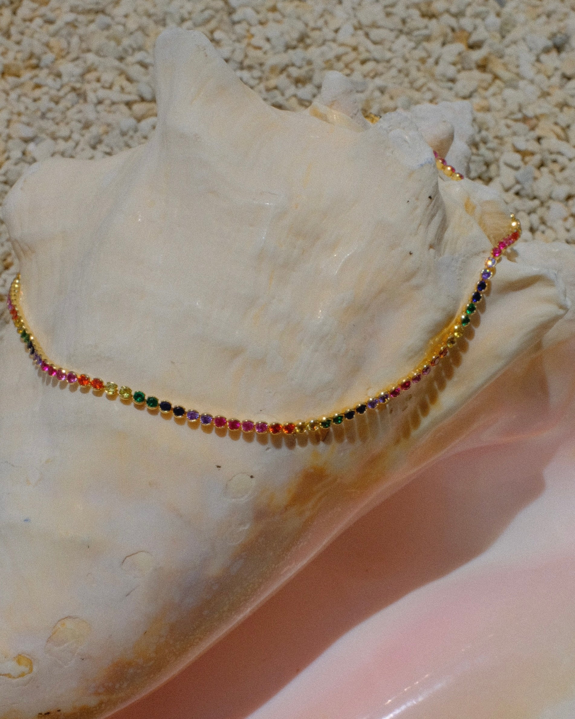 rainbow tennis necklace, gold tennis necklace, colorful dainty necklace, layering necklace, waterproof jewelry, trendy jewelry 2025, 18k gold plated necklace, handcrafted jewelry