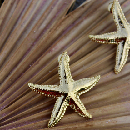 textured gold plated starfish earrings summer beach beachy trendy stylish ocean sea style