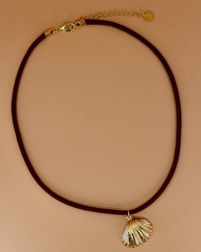Handmade paracord necklace with gold shell charm, choose from two pendant options, coastal-inspired jewelry by Cuya.