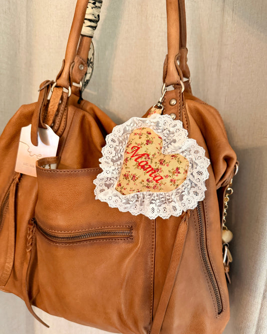 “Mama” Lace Puffy Heart Bag Charm /Keychain