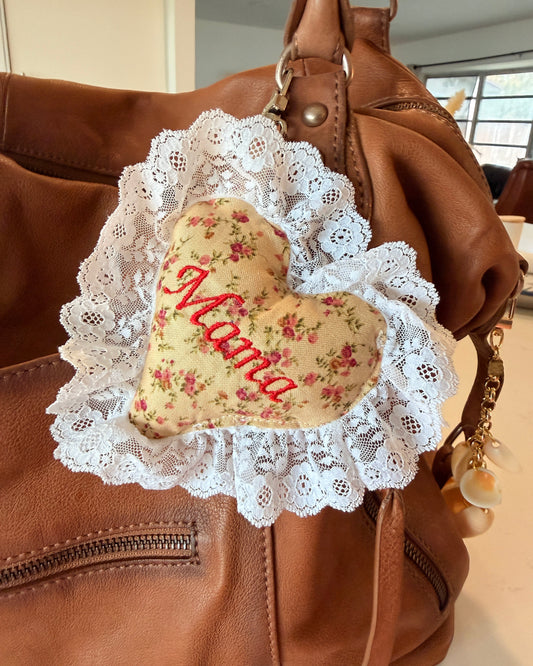 “Mama” Lace Puffy Heart Bag Charm /Keychain